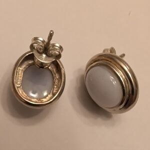 Sterling Silver Blue Stone Cabochon Stud Earrings
